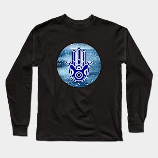 The Evil Eye and Fatima Hand of Hamsa Blue Galaxy Design Long Sleeve T-Shirt